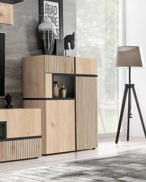 Vitrina ASM Cross Cross, ąžuolo/juoda, 40 cm x 90 cm x 110 cm