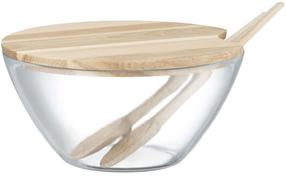 Salotų dubuo su šaukštais Ambition Natural, skaidri/ruda, 23 cm