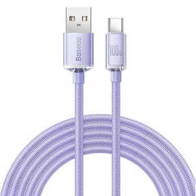 Įkrovimo laidas Baseus Crystal Shine, USB Type C/USB Type A, 200 cm, violetinė, 100 W