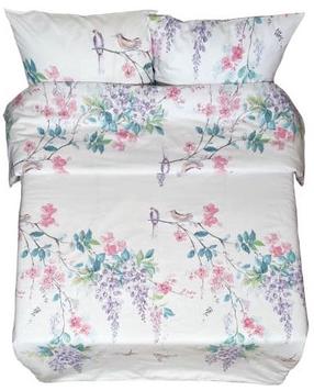 Antklodės užvalkalas Rustilė Birdie 6580, balta/žalia/rožinė, 200 cm x 200 cm