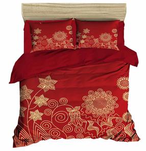 Kalėdinis patalynės užvalkalų komplektas Mijolnir 178PRL2115, aukso/raudonas, 200 x 220 cm