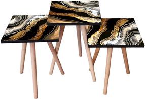 Kavos staliukų komplektas Kalune Design 3SHP109, aukso/baltas/juodas, 35 cm x 35 cm x 52 cm