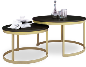 Kavos staliukų komplektas ADRK Okin, aukso/juodas, 75 cm x 75 cm x 43 cm