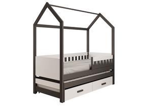 Vaikiška lova viengulė su ištraukiama papildoma lova ADRK Jaspis, balta/grafito, 80 x 180 cm, su patalynės dėže, su čiužiniu