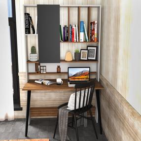 Rašomasis stalas su lentyna Kalune Design Wood 322RTC1318, balta/riešuto