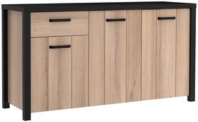 Komoda Forte Black Hill, ąžuolo/juoda, 159.8 cm x 52.3 cm x 86.3 cm