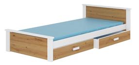 Vaikiška lova viengulė ADRK Aldex, ruda/balta, 90 x 200 cm, su patalynės dėže, su čiužiniu