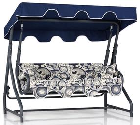 Lauko sūpynės Kalune Design Ruta 3, juoda/kreminė/tamsiai mėlyna, 110 cm x 200 cm x 165 cm