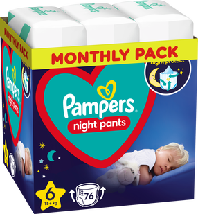 Sauskelnės nakčiai Pampers Night Pants, 6 dydis, 15 - 36 kg, 76 vnt.