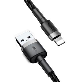 Baseus CALKLF-BG1 Nailoninis patvarus duomenų ir įkrovimo kabelis USB-C QC3.0 2.4A iki žaibo 1 m juodai pilkas