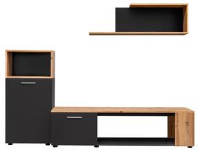 Sekcija ASM Maze I, ąžuolo/juoda, 200 cm x 40 cm x 160 cm