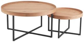 Kavos staliukų komplektas Home4you Music, ąžuolo, 90 cm x 90 cm x 46 cm, 2 vnt.