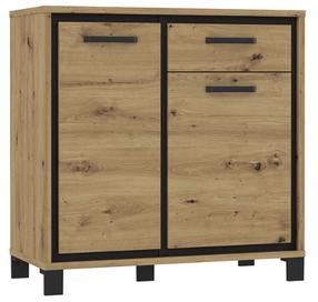 Komoda Forte Trondheim TDHK221-C773, ąžuolo/juoda, 41.5 cm x 91.4 cm x 90.9 cm