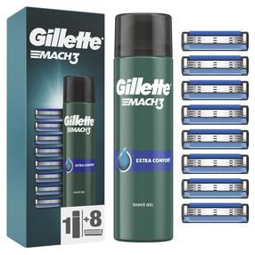 Skutimosi rinkinys vyrams Gillette Mach 3, 8 Blades + Shave Gel, 200 ml