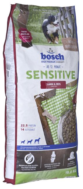 Sausas šunų maistas Bosch PetFood Sensitive, ėriena/ryžiai, 15 kg