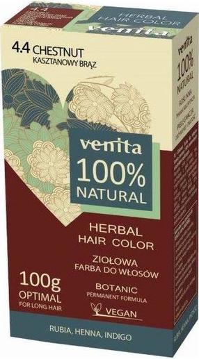 Spalvota pudra Venita Herbal Hair Color, kaštonų ruda, 4.4, 100 ml