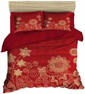 Kalėdinis patalynės užvalkalų komplektas Mijolnir 178PRL1415, aukso/raudonas, 200 x 220 cm