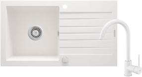 Plautuvė su virtuviniu maišytuvu Deante Zorba, granitas, 76 cm x 44 cm x 16 cm, balta