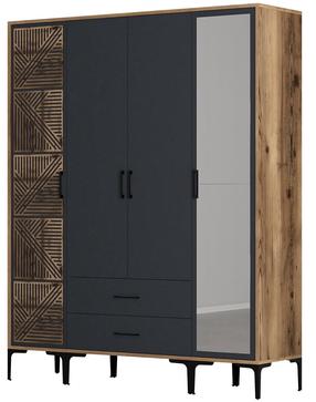 Spinta Kalune Design Kumsal PTR, antracito/riešuto, 47.5 cm x 160 cm x 201.4 cm, su veidrodžiu