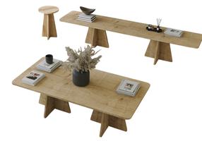 Kavos staliukų komplektas Kalune Design Mushroom, ąžuolo, 30 - 60 cm x 180 cm x 40 - 50 cm, 4 vnt.