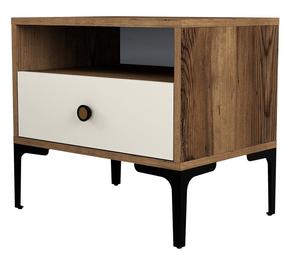 Naktinis staliukas Kalune Design Lizbon 533, kreminė/riešuto, 40 cm x 56 cm x 50.8 cm