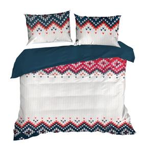 Kalėdinis patalynės užvalkalų komplektas Nordic, raudona/smėlio/tamsiai mėlyna, 160 x 200 cm