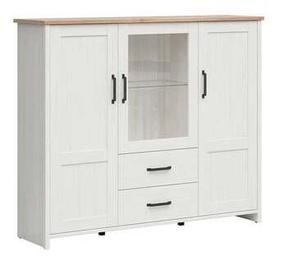 Vitrina Loksa S455-REG2D1W2S-APW, ąžuolo/balta, 160 cm x 42.5 cm x 134.5 cm