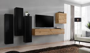 Svetainės baldų komplektas ASM Switch III L, vidaus, rudas/juodas