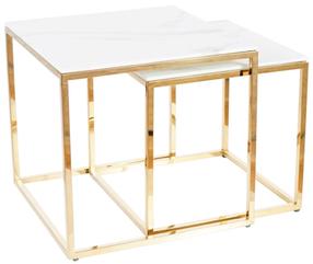 Kavos staliukas Gloria With Marble Effect, aukso/baltas, 45 cm x 45 cm x 43 cm