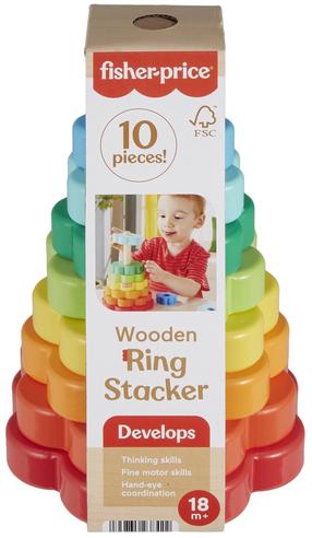 Medinė piramidė Mattel Fisher Price Ring Stacker, 22 cm, įvairių spalvų, 10 vnt.