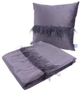 Dekoratyvinė pagalvėlė ir antklodė Kenda Sand, grafito, 45 cm x 45 cm, 2 vnt.