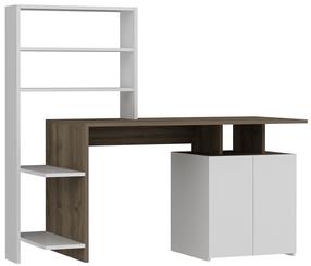 Rašomasis stalas su lentyna Kalune Design Melis 550ARN1107, balta/riešuto