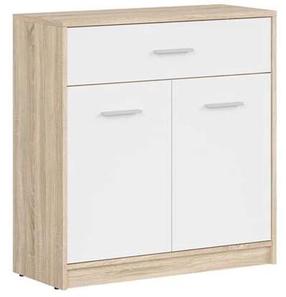 Komoda Nepo Plus S435-KOM2D1S-DSO/BI, ąžuolo/balta, 34 cm x 80 cm x 84 cm
