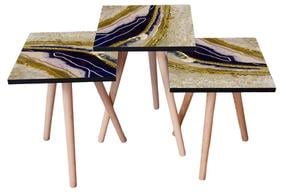 Kavos staliukų komplektas Kalune Design 3SHP114, aukso/balta/tamsiai mėlyna, 35 cm x 35 cm x 52 cm