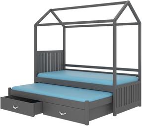 Vaikiška lova viengulė su ištraukiama papildoma lova ADRK Jonaszek, grafito, 80 x 180 cm, su patalynės dėže, be čiužinio