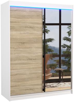 Spinta ADRK Jordi LED, balta/sonoma ąžuolo, 58 cm x 150 cm x 200 cm, su veidrodžiu