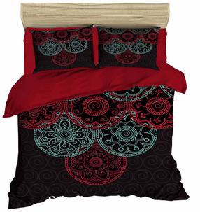 Kalėdinis patalynės užvalkalų komplektas Mijolnir 178PRL1313, juoda/mint/raudona, 160 x 220 cm