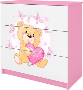 Komoda Kocot Kids Babydreams Teddybear Butterflies, balta/rožinė, 80 cm x 41 cm x 80.5 cm
