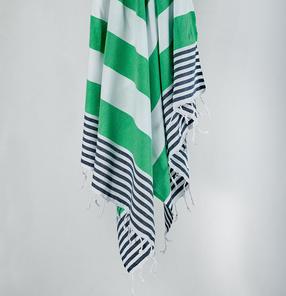 Paplūdimio rankšluostis Foutastic Sultan 192DCH1558, balta/tamsiai mėlyna/žalia, 180 cm x 100 cm