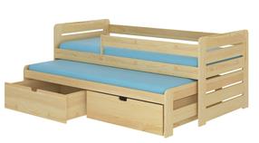 Vaikiška lova viengulė su ištraukiama papildoma lova ADRK Tomi, rusva, 90 x 200 cm, su patalynės dėže, be čiužinio