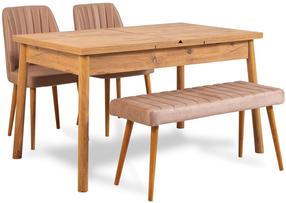 Valgomojo komplektas Kalune Design Santiago 0900 - 3 A, pušies/šviesiai rožinė