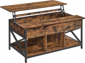 Kavos staliukas Vasagle, juoda/ruda, 60 cm x 100 cm x 48 - 62 cm