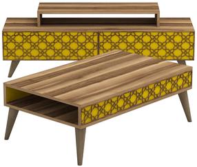 Svetainės baldų komplektas Kalune Design City, vidaus, geltona/riešuto