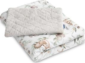 Antklodės ir pagalvės komplektas vaikams Sensillo Deer, 95 x 75 cm, ruda/balta/žalia