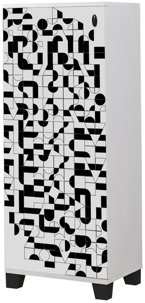 Batų dėžė Kalune Design Filinta 802, balta/juoda, 38 cm x 50 cm x 127 cm