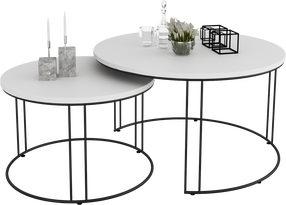 Kavos staliukų komplektas ADRK Etta, baltas/juodas, 75 cm x 75 cm x 43 cm, 2 vnt.