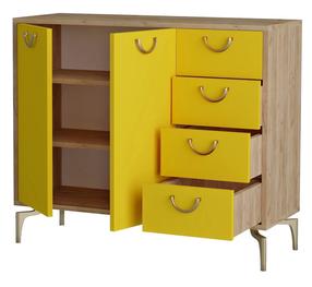 Komoda Kalune Design Zea 811MDD4130, ąžuolo/geltona, 35 cm x 100 cm x 82 cm