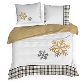 Kalėdinis patalynės užvalkalų komplektas PTS-006, aukso/baltas/juodas, 140 x 200 cm