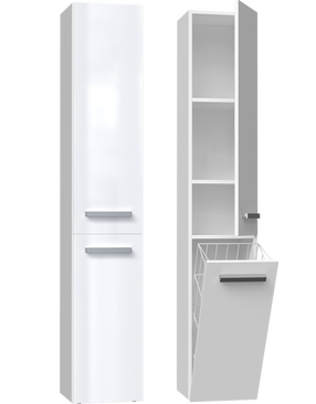 Vonios spintelė su skalbinių krepšiu NEL IV Gloss, balta, 30 cm x 31 cm x 174 cm