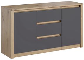 Komoda Gala Meble Malta K2DP, ąžuolo/pilka, 43 cm x 140 cm x 79 cm